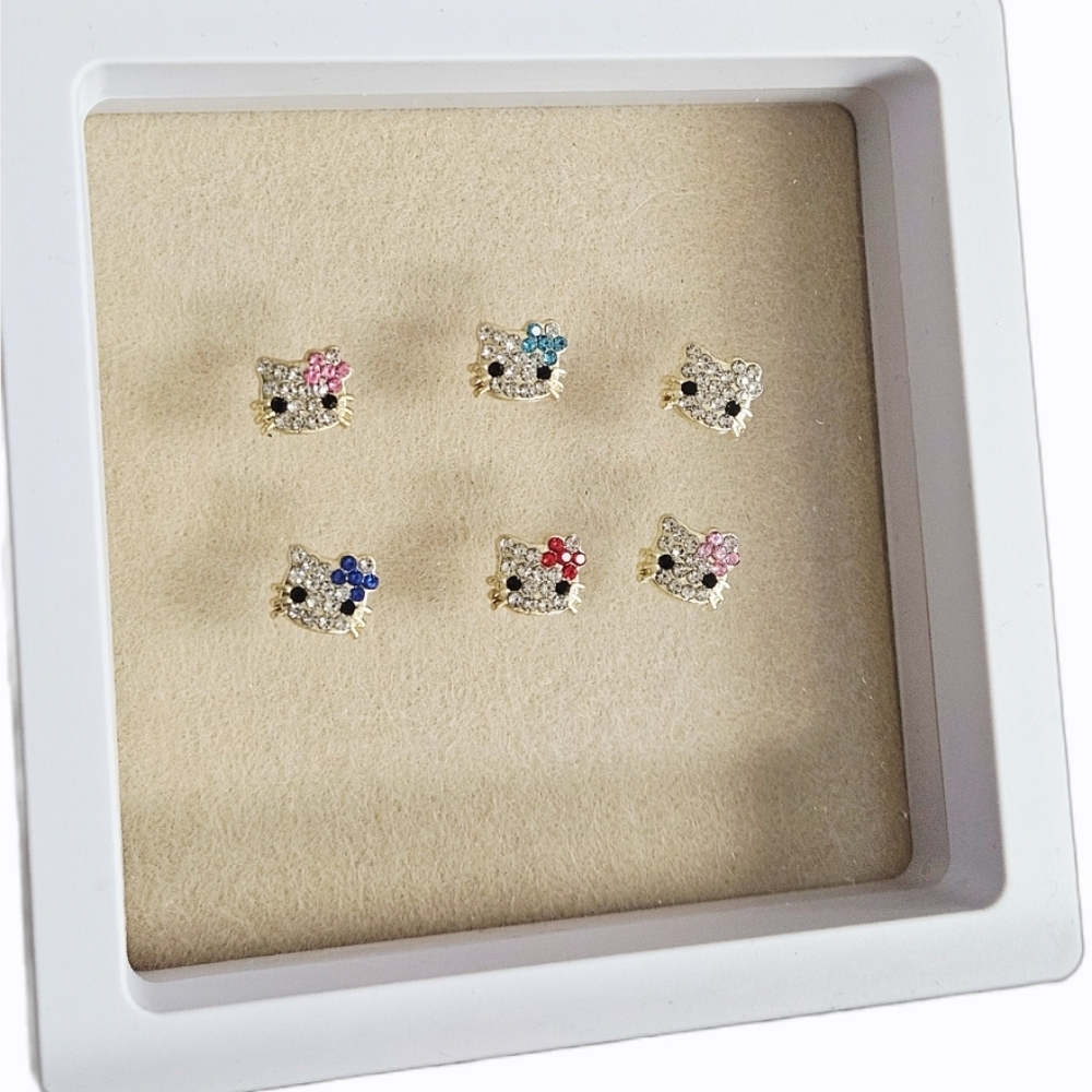 NWT 6pcs HELLO KITTY HEADS SILVER BLING NAIL ART CHARMS! - Picture 14 of 16